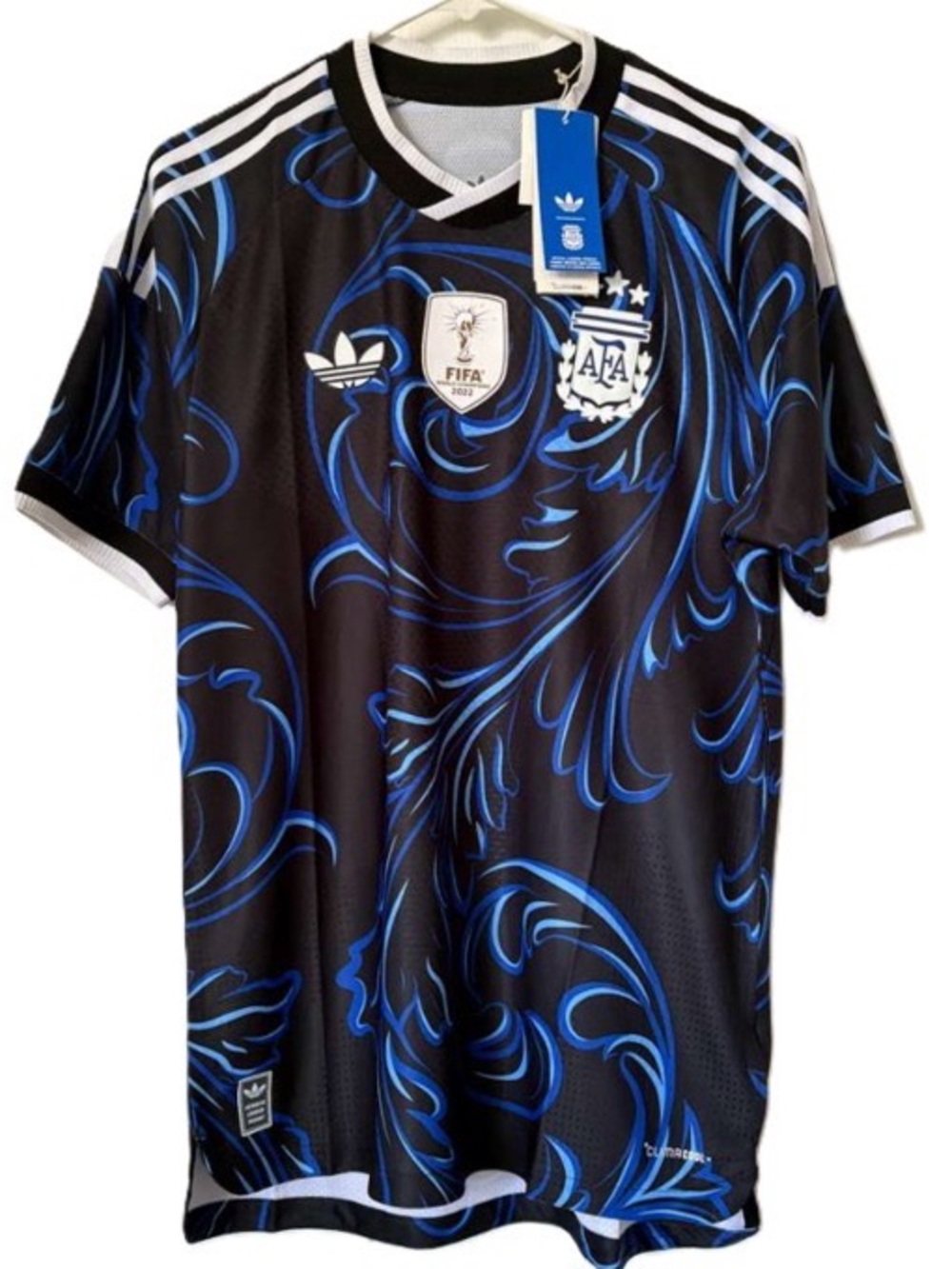 Adidas Black & Blue Swirl Graphic Argentina Away Soccer Jersey World Cup 2026